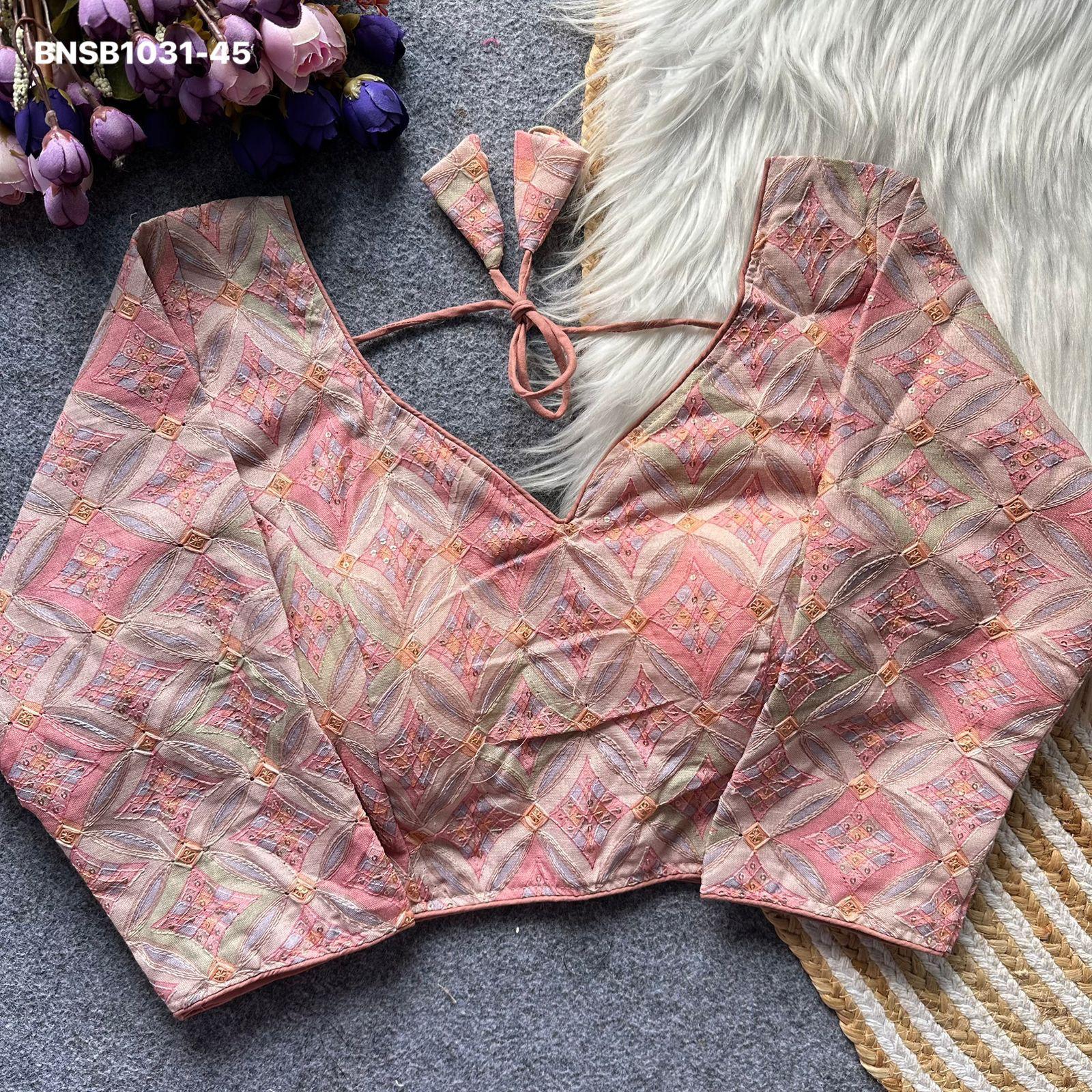 Khadi Embroidery Works Blouse-Pink